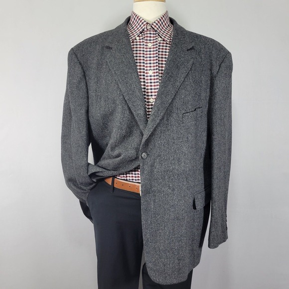 Stafford Men's Tweed Sport Coat Blazer Two Button Gray Herringbone Wool 50R‎ - Picture 1 of 15